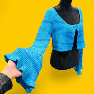 Tiger Mist Blue Cropped Bolero Cardigan Top Loose Open Large